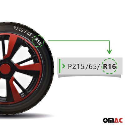 Twintone Hub Caps Wheel Cover 16" Black & Red Insert Full Set 4 pcs.