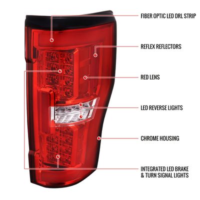 2017-2019 Ford F-250/350/450/550 Super Duty LED Bar Tail Lights Chrome/Red