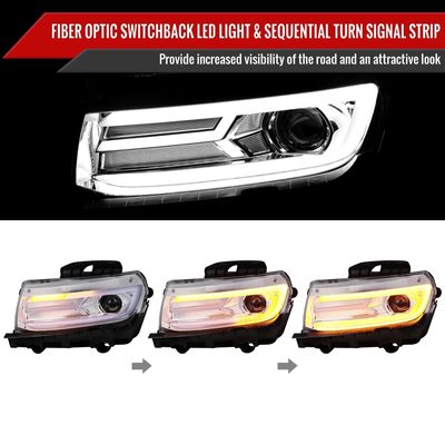 2014-2015 Chevy Camaro LED Projector Headlights Turn Signal Lights Chrome