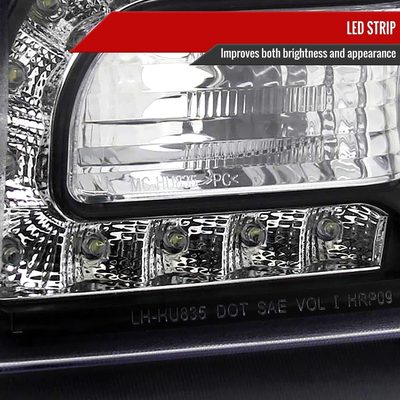 2005-2010 Chrysler 300 Projector Headlights w/LED Light Strip Matt Black/Clear