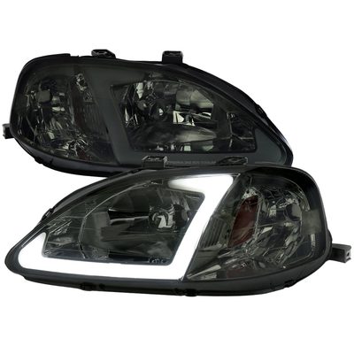 1999-2000 Honda Civic Coupe/SD LED Bar Factory Style Headlights Chrome/Smoke