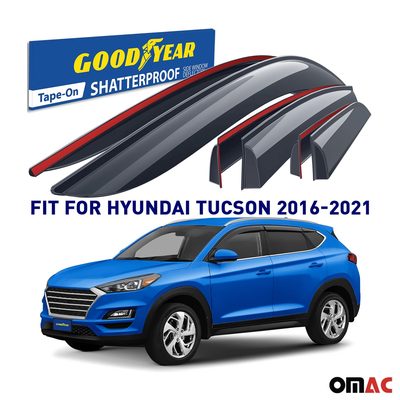 Goodyear Wind Deflectors for Hyundai Tucson 2016-2020 Tape-On Premium Smoke 6x