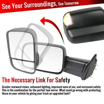 2009-2012 Dodge RAM 1500 Foldable Heated & Manual Towing Side Mirrors Clear