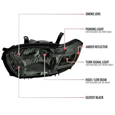 For Toyota Highlander 2008-2010 Factory Halogen Replacement Headlights Chrome Housing Smoked Lens