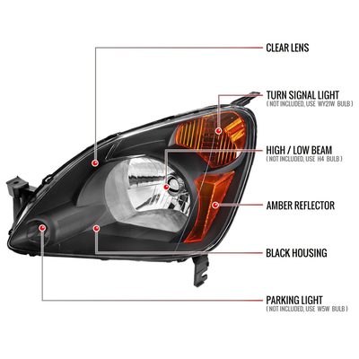 2002-2004 Honda CR-V Factory Headlights w/Amber Reflector Matt Black/Clear