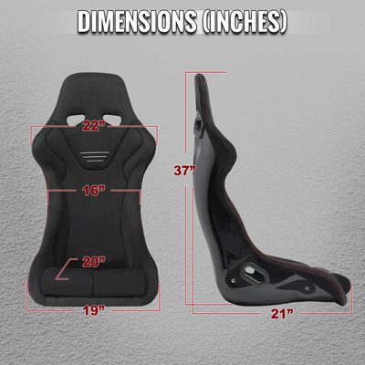 Universal Bucket Racing Seat Fiber Glass Black Suede Double Red Stitch