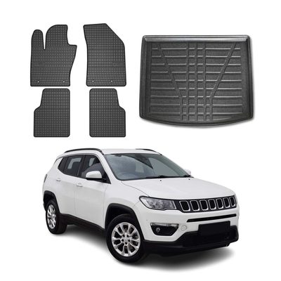 2017-2026 Jeep Compass 2.gen Floor Mats & Cargo Liner Upper Full Set All Weather Black