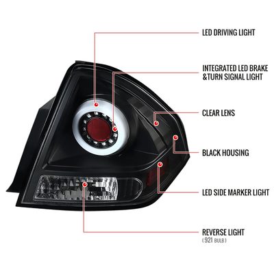 2006-2013 Chevy Impala/ 14-2016 Impala Limited LED Tail Lights Matt Black/Clear