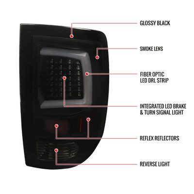 2009-2018 Dodge RAM 1500 2500 3500 White Bar LED Tail Lights Black/Smoke