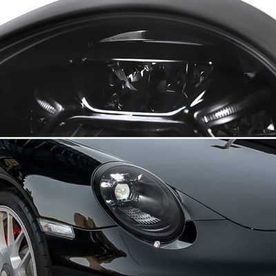 For Porsche 911 997.2 2009-2013 LED Projector DRL Headlights Matte Black Glossy Accents Clear Lens