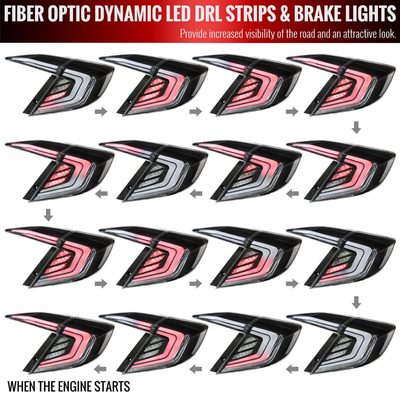 2016-2021 Honda Civic 4DR Sedan White LED Tail Lights Signal Lamps Matt Black