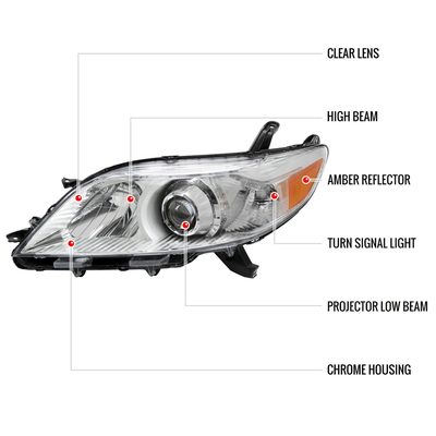 2011-2020 Toyota Sienna Projector Headlights Chrome Housing/Clear Lens