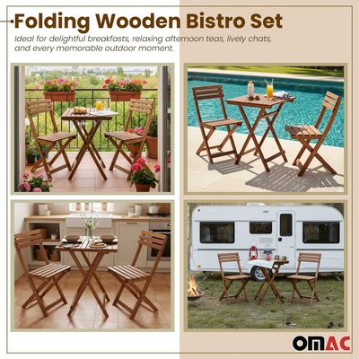 3Pcs Folding Wooden Bistro Set Dining Indoor Outdoor Furniture BBQ Picnic Party