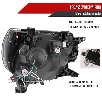 2012-2015 Toyota Tacoma Retro Style Projector Headlights Matte Black/Clear