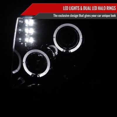 2009-2014 Ford F-150 Dual Halo Projector Headlights Glossy Black/Smoke Lens