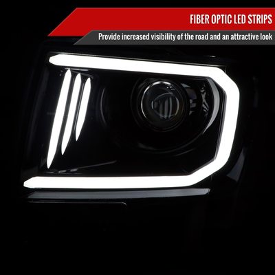 2009-2014 Ford F-150 LED C-Bar Projector Headlights Jet Black/Clear Lens