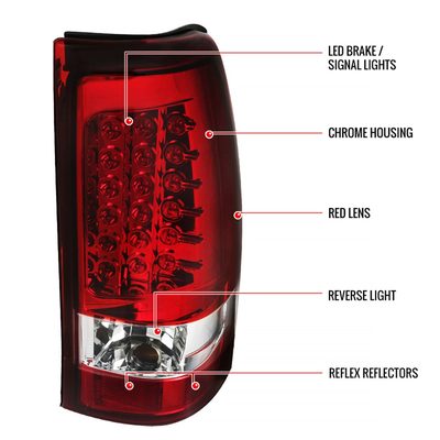 2003-2006 Chevy Silverado LED Tail Lights Chrome Housing/Red Clear Lens