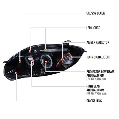 2006-2011 Mitsubishi Eclipse Dual Halo Projector Headlights Glossy Black/Smoke