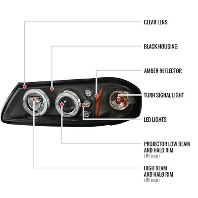 2000-2005 Chevy Impala Dual Halo Projector Headlights Matte Black/Clear Lens