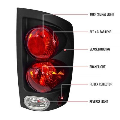 2002-2006 Dodge RAM Retro Style Tail Lights Matte Black Housing/Clear Lens