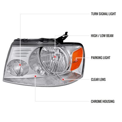 2004-2008 Ford F-150/ Lincoln Mark LT Replacement Headlights Amber & Chrome