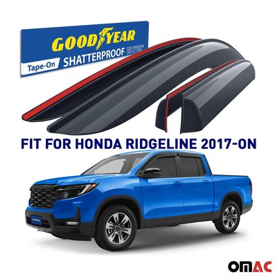 Goodyear Wind Deflectors for Honda Ridgeline 2017-2025 Tape-On Premium Smoke 4x
