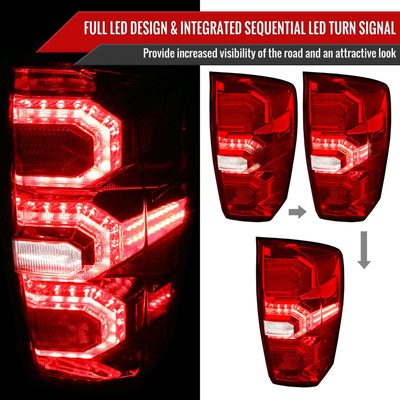 2016-2022 Toyota Tacoma Sequential Signal LED Tail Lights Chrome/Red Lens