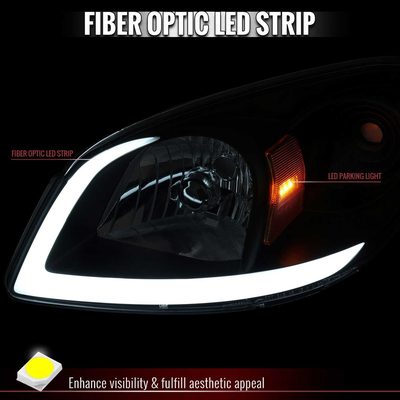 For Chevrolet Cobalt / Pontiac G5 2005-2010 Factory Style Headlights With LED DRL Light Strip Black Housing Smoked Lens