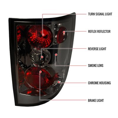 2005-2010 Honda Ridgeline Tail Lights Chrome Housing/Smoke Lens