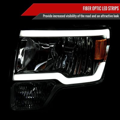 2009-2014 Ford F-150 LED Tube Factory Style Headlights Chrome/Smoke Lens