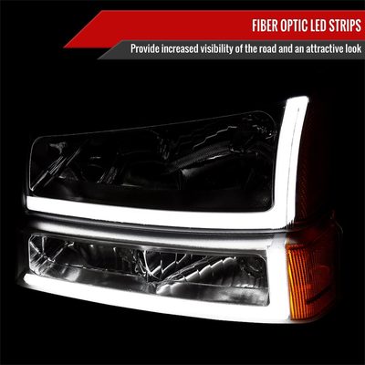 2003-2007 Chevy Silverado /02-2006 Avalanche LED Bar Headlights Chrome Smoke