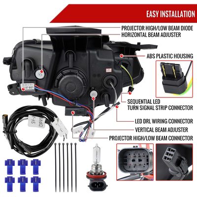 For Chevrolet Camaro 2016-2018 LED Strip Projector Headlights Turn Signal Lights Matte Black Housing Clear Lens