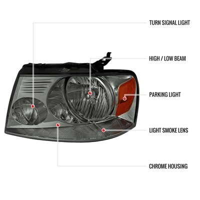 2004-2008 Ford F-150/2006-2008 Lincoln Mark LT Headlights Amber & Chrome Smoke