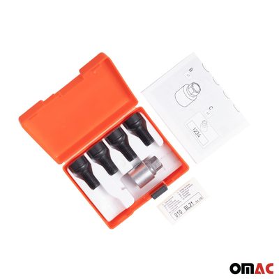 Wheel Lock Kit for Audi A1 / A3 / A4 / A5 M14X1,5 Bolt Black 4Locks & 1Key