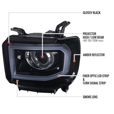 2014-2019 GMC Sierra 1500/2500/3500 LED Bar Headlights LED Signal Lights Black