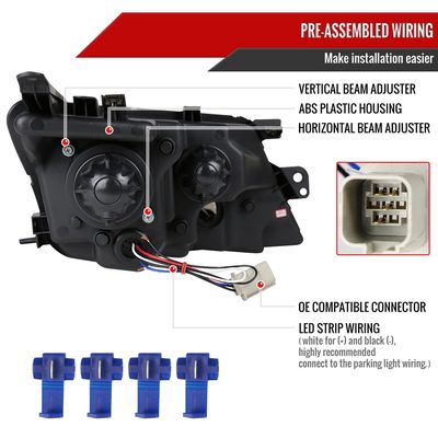 2010-2012 Ford Fusion Projector Headlights LED Light Strip Glossy Black/Smoke