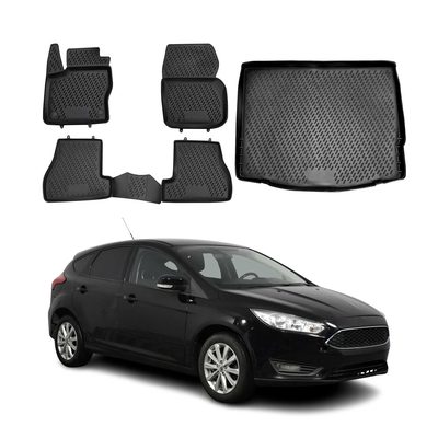 2012-2018 Ford Focus Hatchback Floor Mats & Cargo Liner Full Set All Weather Black