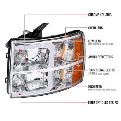 2007-2013 Chevy Silverado 1500 2500HD 3500HD LED Headlights Amber & Chrome