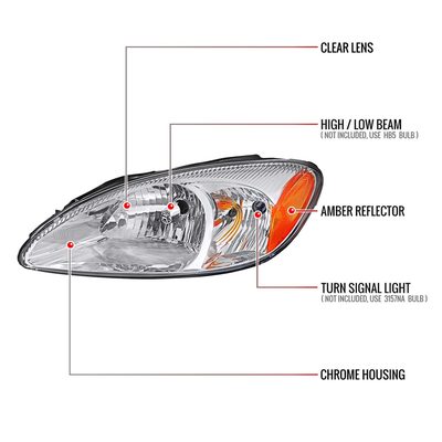 For Ford Tarus 2000-2007 Factory Style Headlights (Chrome Housing / Clear Lens)