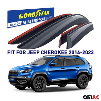 Goodyear Wind Deflectors for Jeep Cherokee 2014-2023 Tape-On Premium Smoke 4 pcs