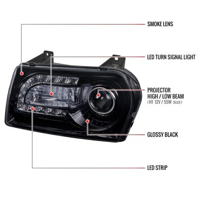 2005-2010 Chrysler 300 Base/LX/Touring Headlights LED Light&LED Signal Smoke