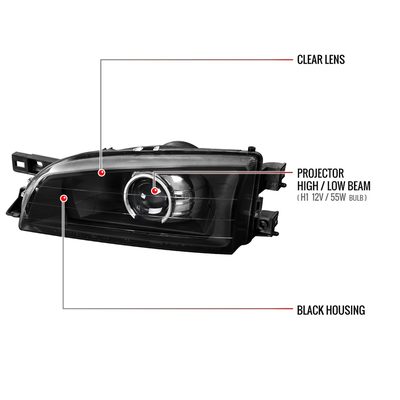 1995-2001 Subaru Impreza Retro Style Projector Headlights Matte Black/Clear
