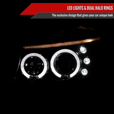 1997-2004 Dodge Dakota/ 1998-2003 Durango Dual Halo Projector Headlights Black