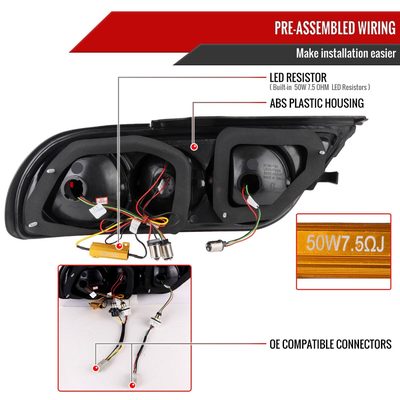 1991-1998 Nissan 180SX RPS13 / 240SX S13 S14 JDM LED Tail Ligths Chrome/Red