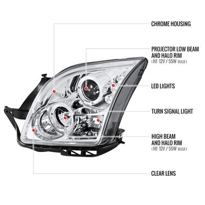 2006-2009 Ford Fusion Dual Halo Projector Headlights Chrome/Clear Lens