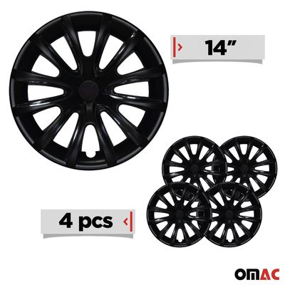 Bicolo Hub Caps Wheel Cover 14" Black Matt & Black Full Set 4 pcs.