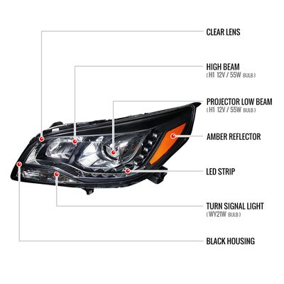 2013-2015 Chevy Malibu Projector Headlights Matte Black Housing/Clear Lens
