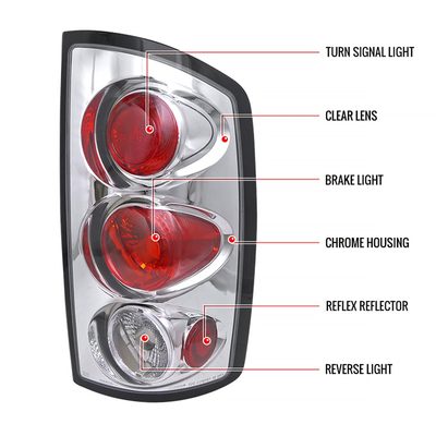 2002-2006 Dodge RAM Tail Lights Chrome Housing/Clear Lens