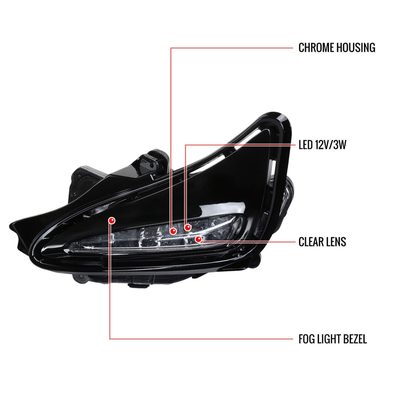 2017-2019 Toyota Corolla LED Fog Lights w/Switch & Wiring Harness Chrome/Clear