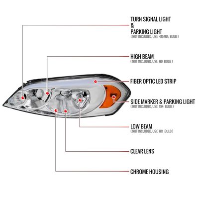 2006-2013 Chevy Impala/Monte Carlo/Impala Limited Factory Headlights Chrome